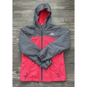 The North Face Fleece Youth Girl Pink Gray Hooded Jacket Full Zip SZ Large 14/16